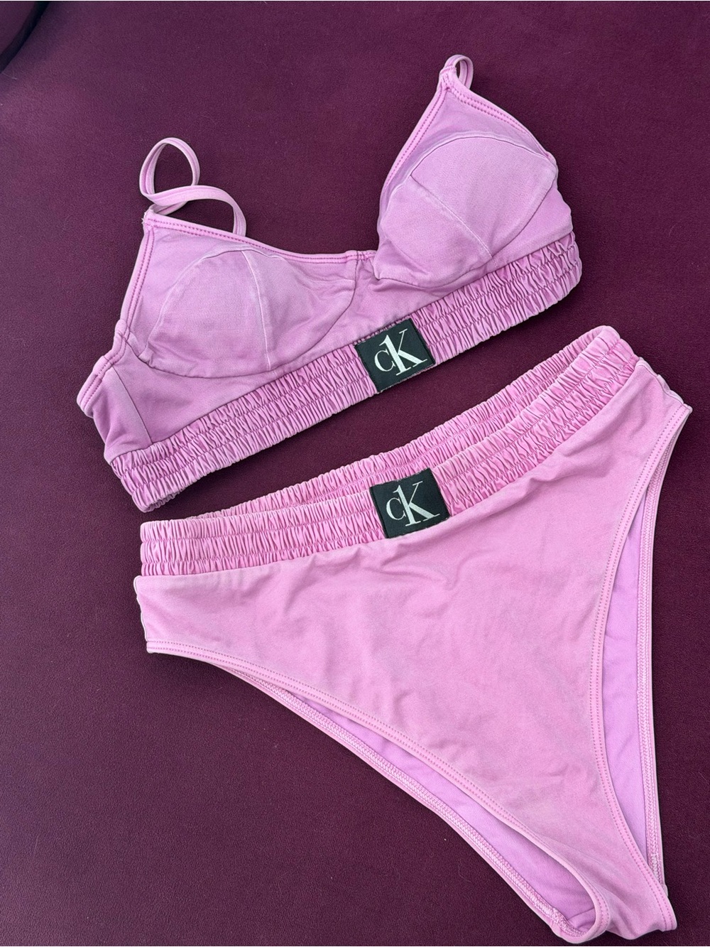 Calvin Klein Lavender Pink Cotton Bralette & High-Cut Brief Set